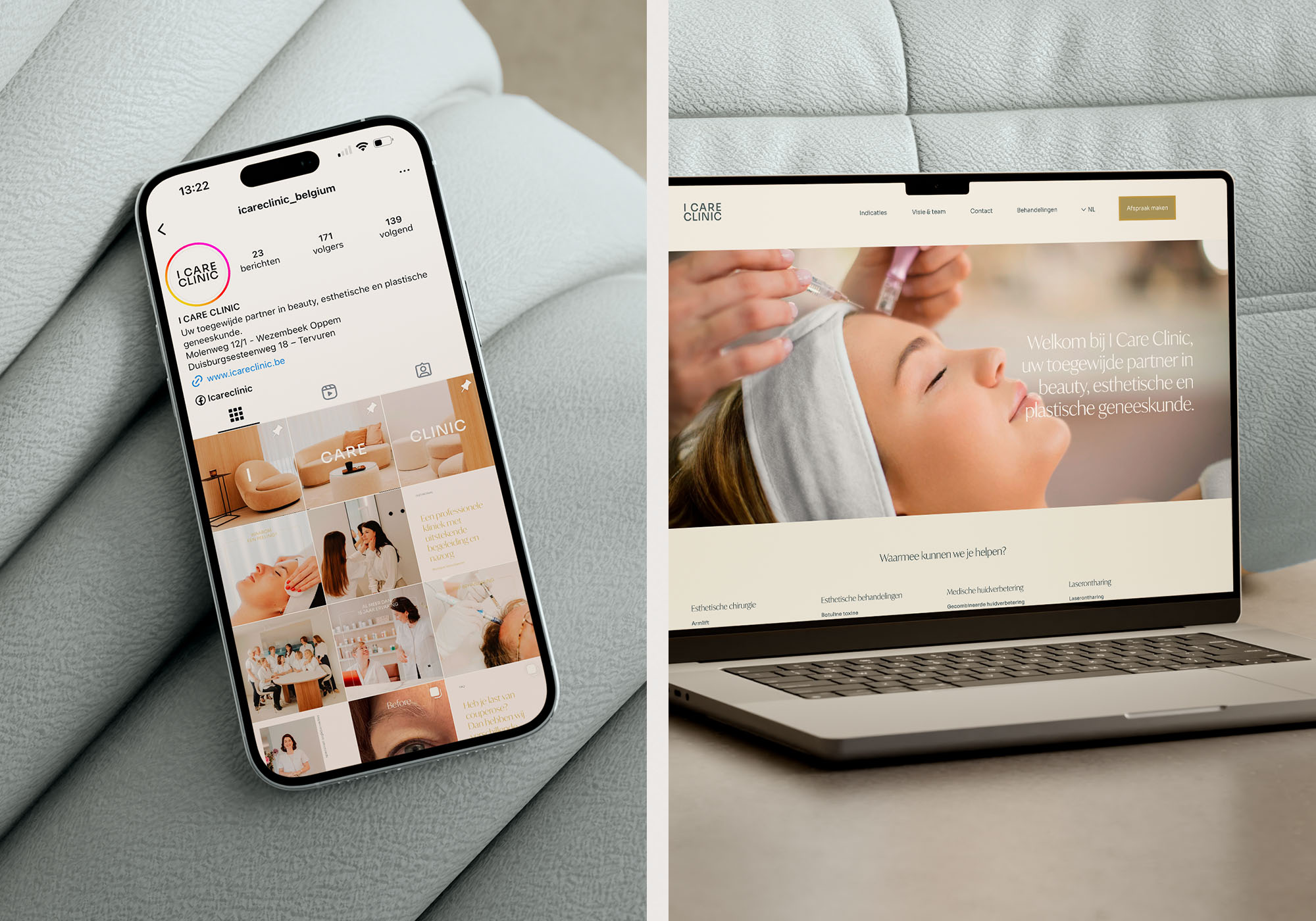 website en socials voor I Care Clinic